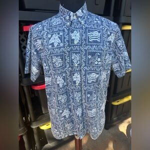 PreOwned Reyn Spooner Classic Fit Hawaiian Print Blue Full Button Men's Medium